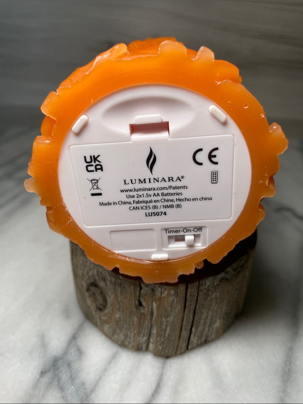 NIB- Luminara Embossed Real Wax Flameless LED Pillar Candle, Leaves, Orange - Picture 7 of 10